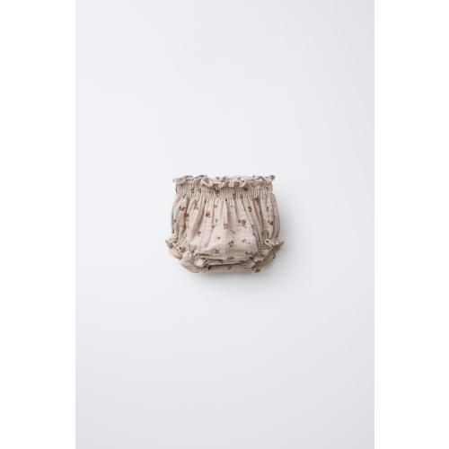 COTTON GAUZE FLORAL BOTTOMS - taupe brown | ZARA United States