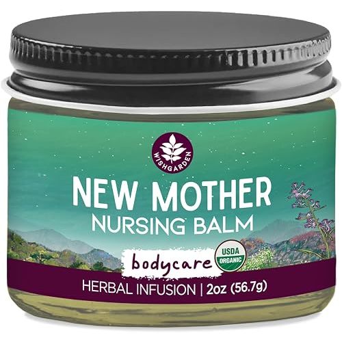 WishGarden Herbs New Mother Nursing Balm, Organic Nipple Cream, 2oz