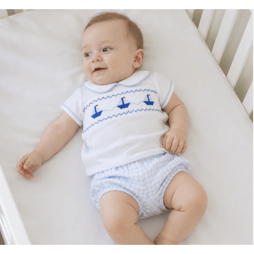 Ahoy Baby Classics Smocked Diaper Cover Set - Light Blue (6 months)
