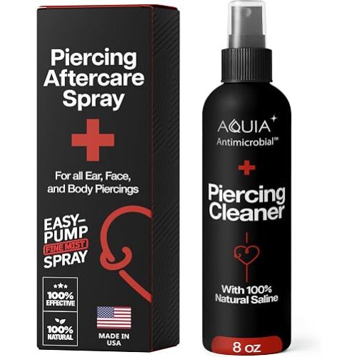 Piercing Aftercare Spray | Ear Piercing Cleaner 8oz | Saline Spray for Piercings; Saline Solution for Piercings; Aftercare of Pierced Ear, Septum, Belly, Nose, Body; Pierce Cleaner Salt Mist Solution