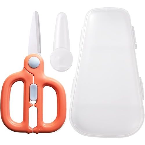 Baby Food Scissors with Travel Case, Ceramic Food Scissors Kids, Toddler Scissor with Safety Lock, Ideal for Pizza, Meats, Noodles, Vegetables, and Fruits (B)