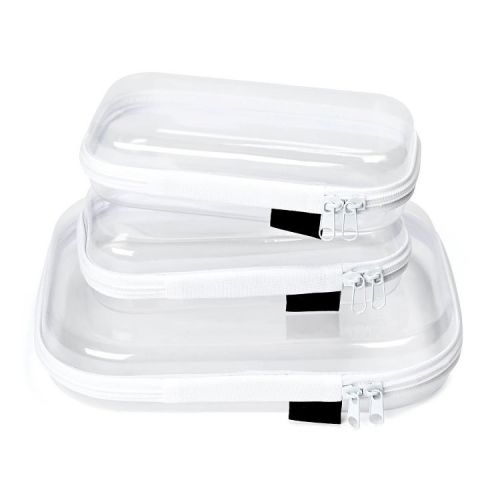 Aoibox 3 Pack Clear Hard Shell Zipper Storage Case Waterproof PET Organizer for Cosmetics Toys Charging Cables Travel Essentials