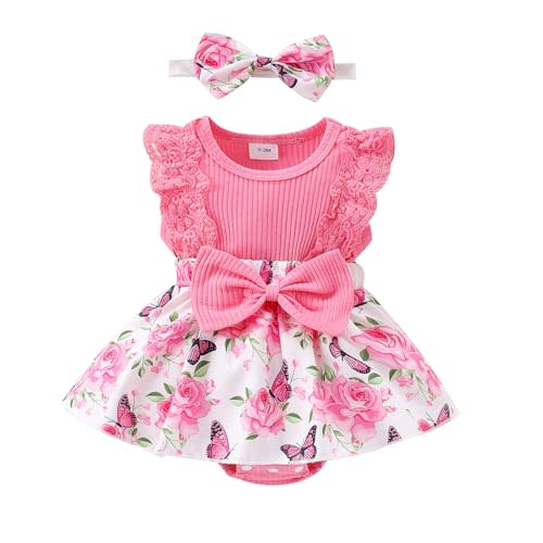 KAFIREN Baby Girl Clothes Newborn Romper Dress Infant Lace Ruffle Sleeveless Summer Outfits with Headband 0-12 Months