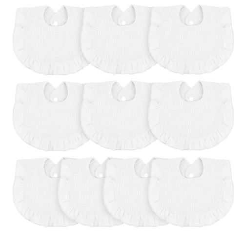 Seematn 10 Pcs Baby Muslin Bibs Drool Bibs Bandana Ruffle Soft Cotton for Newborn Baby Infants Girl Teething Toddlers Boy(White)