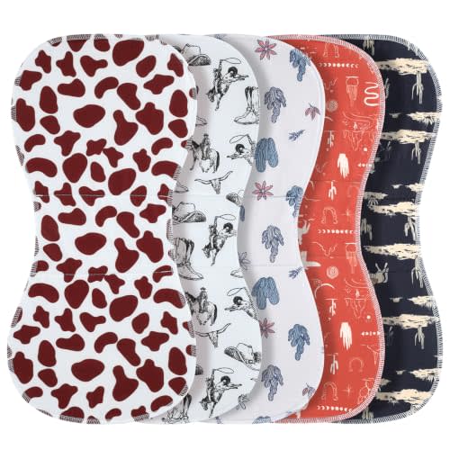 5 Pcs Western Baby Burp Cloths Vintage Burp Rags | Absorbent Burping Rags Cowboy Baby Stuff for Newborn Shower Gifts Nursery Decor