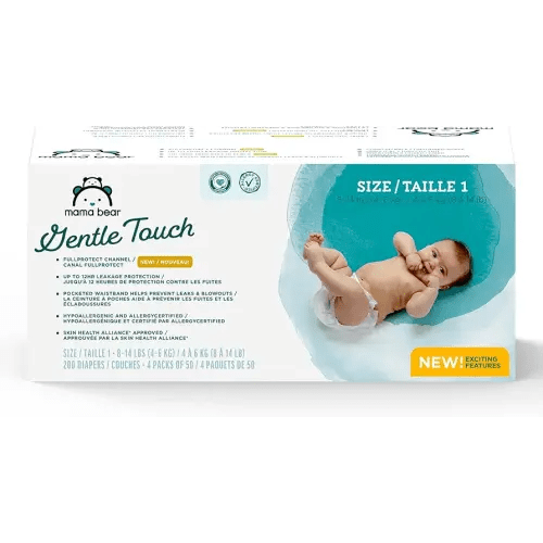 Amazon Brand - Mama Bear Gentle Touch Diapers, Size 1, 200 Count (4 packs of 50)