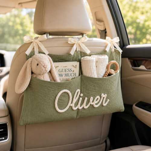 Personalized Car Seat Organizer for Kids, Custom Name Baby Backseat Organizer, Nursery Style Car Storage Bag, Baby Shower Gift for New Moms