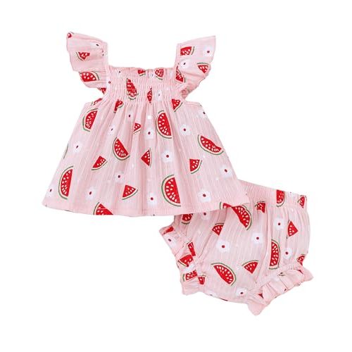 Jecson Newborn Baby Girl Summer Clothes Infant Girl Outfits Sleeveless Ruffle Top and Bloomers Shorts Set 0 3 6 12 Month