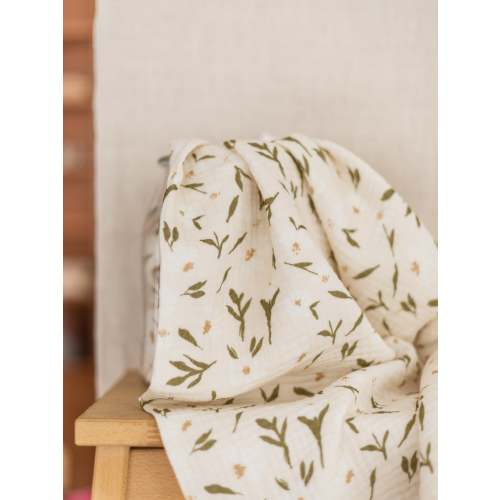 Triple layer muslin / Cream & Olive Flowers