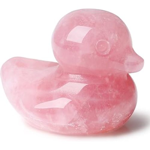 DUQGUHO Duck Figurine Statue Pink Ducks Deocr Rose Quartz Crystals