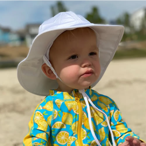 Kids Wide Brim Sun Hat "Fun Sun Day Play Hat" - White