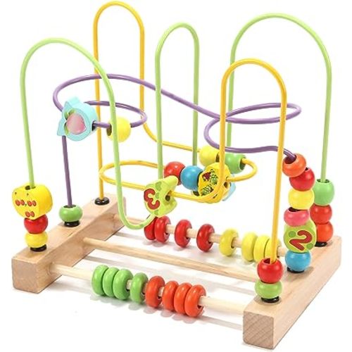 Wondertoys Bead Maze Toy for Kids Wooden Colorful Abacus Roller Coaster Educational Circle Toys Bead Maze Activity Cube Sensory Toys for Children