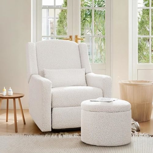 Power Recliner Chair Swivel Gilder Rocking Chairs Skin-Friendly Power Recliner Nursery Chair for Adults with Waist Pillow, USB Charging (Beige, Only Recliner Chair)