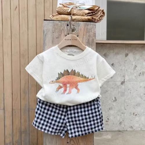 Toddler Dinosaur Tee and Plaid Shorts 2-Piece Set