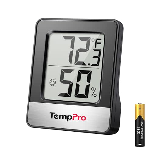 TempPro TempAir Digital Hygrometer Indoor Thermometer | Humidity Meter Room Thermometer with Temperature and Humidity Monitor Mini Hygrometer, Black