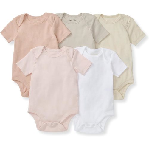 Burt's Bees Baby Unisex Bodysuits, Short Sleeve Organic Sleepwear, 5-Pack