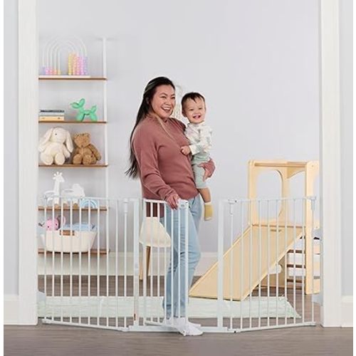 Regalo Safety 28"-76” Super Wide Configurable Baby Gate for Doorways & Open Spaces, 3-Panel Wall Mounted Safety Gate with Door for Babies, Toddlers & Pets, Includes Wall Mount Hardware