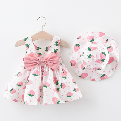 Baby Strawberry Dots Dress with Hat