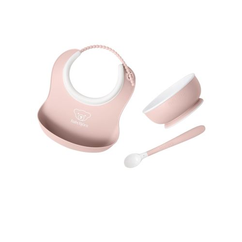 BabyBjörn Baby Feeding Set, 3 pcs, Powder Pink | Includes Baby Plate, Baby Fork, Baby Spoon, and Baby Cup | Dishwasher Safe | Toddler Feeding Set for self-Feeding or Baby-led weaning