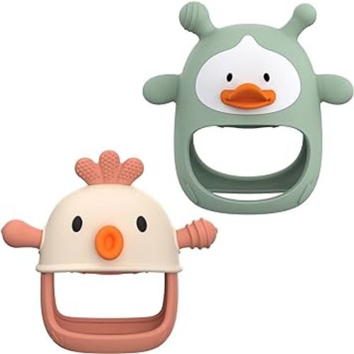Spanky Duck Baby Teether with Toothie Bird Baby Teether(Green+Nude)