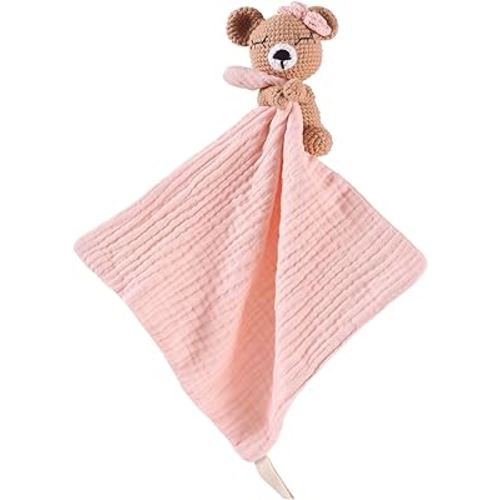 Baby Doll Blankets & Plush Teddy Bear Rattle - Perfect Newborn Girl Essential, Crochet Baby Rattles, Security Blanket, and Sleeping Toys for Babies