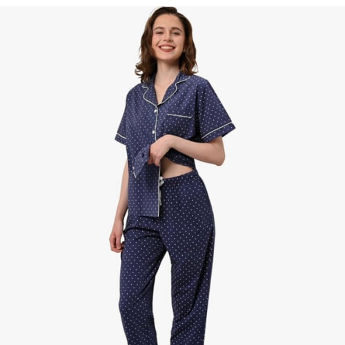 NAP BOUND 100% Cotton Women's Pajama Sets Short Sleeve Button Down Soft Pjs 2 Piece Lounge Set with Pocket Nightwear XS-XXL