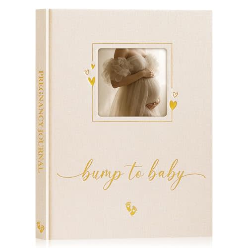 Lanpn My Pregnancy Journal Memory Book for First Time Mom, 156 Page Pregnant Announcement Must Have Planner, Pregnancy Tracking Diary Scrapbook Keepsake Gift for Mom to Be Expecting New Parent Beige