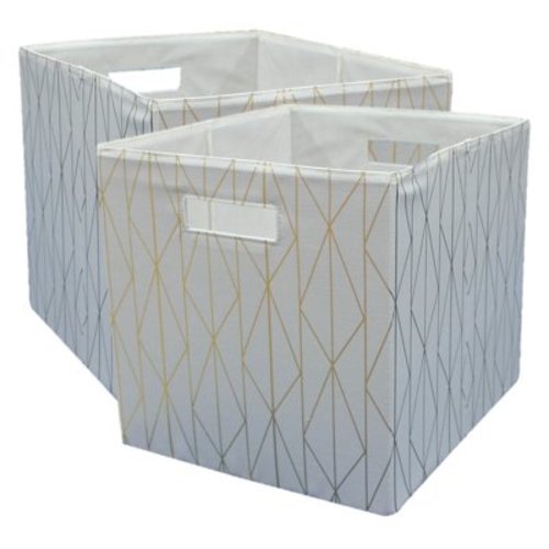 Better Homes & Gardens Fabric Cube Storage Bins (12.75" x 12.75"), 2 Pack, Gold & Ivory