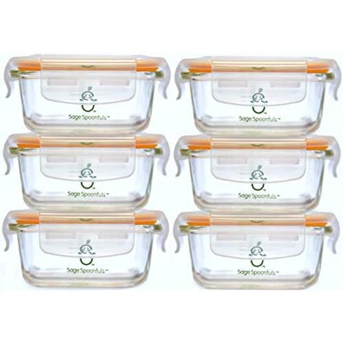 Sage Spoonfuls Borosilicate Glass Baby Food Containers with Lids - Durable and Airtight - Dishwasher, Oven, Microwave, & Fridge Safe - 24 Fl Oz, Pack of 6 - Clear