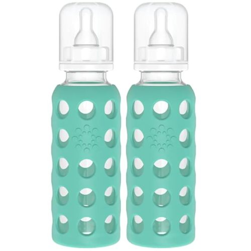 Lifefactory Glass Baby Bottle BPA Free | Protective Silicone Sleeve | 4 oz Pack of 2 | Mint