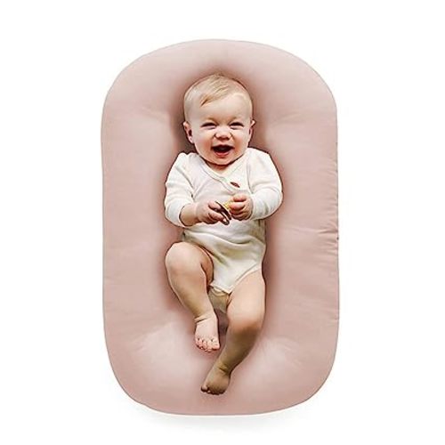 100% Cotton Baby Lounger for Newborn,Baby Play Mat,Tummy Time Mat with Cover for 0-24 Months Newborn Baby,Washable Play Gym Mats for Home Travel-Pink