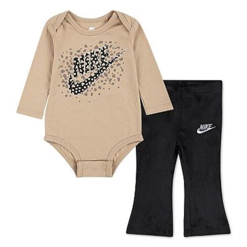Baby Girls Nike Long Sleeve Animal Print Bodysuit & Velour Flared Leggings 2-Piece Set