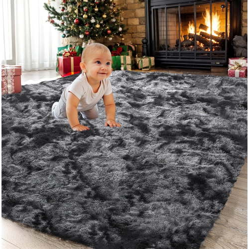Sanmadrola Area Rug for Bedroom,8'x10',Fluffy Shag Rug for Living Room,Furry Carpet for Kids Room,Shaggy Throw Rug for Nursery Room,Fuzzy Plush Rug Gray Carpet,Rectangle,Cute Room Decor for Baby