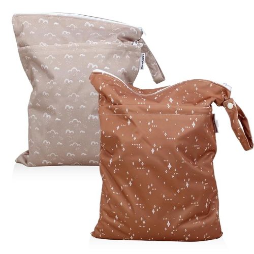 Mama Koala 2 Pack Wet Dry Bags on the Go, Swimming Pool, Beach, in Gym, Fitness Center, Natatorium, Polyester Waterproof Diaper Bag with 2 Pockets, Portable, Reusable, Machine Washable-12in/16in-016