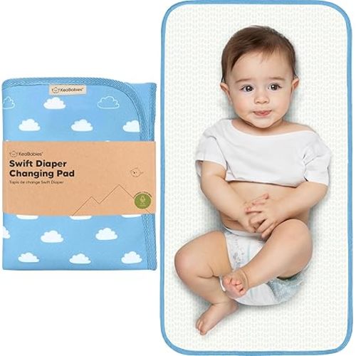 KeaBabies Portable Diaper Changing Pad, Easy Wipe Clean - Foldable Waterproof Baby Changing Mat for Diaper Bag, Compact, Lightweight, 25x13 Newborn, Infant, Baby Changer Travel Essential (Cloud)