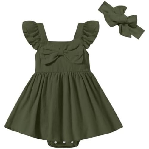 DREAM BUS Newborn One-piece Romper Dress Infant Ruffle Sleeveless Bodysuit with Headband Baby Clothes Baby Girl Jumpsuits