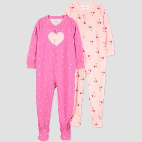 Carter's Just One You® Toddler Girls' 2pk Poly Cherries and Hearts Pajama Set - Pink 12M