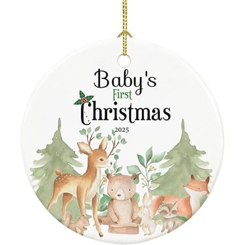 Baby's First Christmas Ornament 2025,Babys First Christmas Ornament for Girl,Boy, Ceramic Keepsake Babies Ornaments with Ribbon and Gift Box
