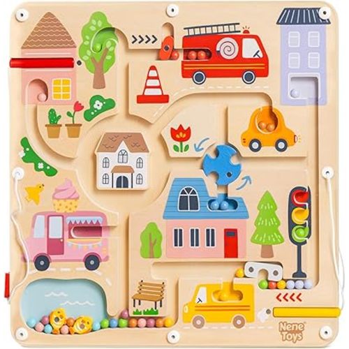 Nene Toys Magnetic Maze Board – Toddler Travel Toy 2+ – Montessori Busy Board Alternative – Bead Maze Puzzle with Tethered Stylus – Quiet Car/Plane Activity – Fine Motor Skills, Hand-Eye Coordination