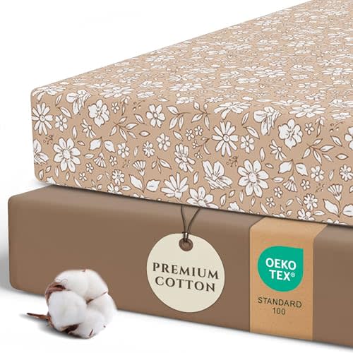 Pobibaby 2 Pack Fitted Crib Sheets for Girls - Premium Cotton Blend Baby Crib Sheet Set, Soft Breathable Pink Floral Toddler Bed Sheets for Standard Mattress, Girl Nursery Bedding 52x28 (Meadow)