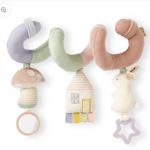 Itzy Ritzy Spiral Car Seat & Stroller Activity Toy - Stroller & Car Seat Toys for Ages 0 Months and Up - Hanging Toys Include Dangling Ring, Mirror and Textured Ribbons (Pastel Rainbow)