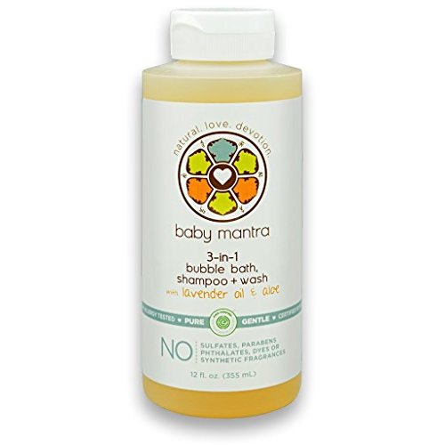 Baby Mantra 3-in-1 Bubble Bath, Shampoo and Body Wash made with Natural, Hypoallergenic, & EWG Verified Ingredients for Infants, Toddlers, and Kids with Sensitive Skin, 12 Fluid Ounces