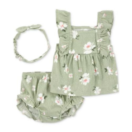 Baby Girls Floral-Print Gauze Headband, Top & Shorts, 3 Piece Set