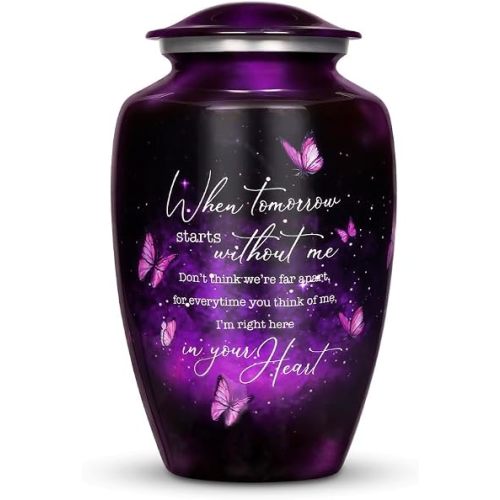 Purple Butterfly Urn for Human Ashes Adult with Secure Lid