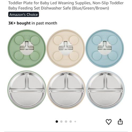 PandaEar 3 Pack Stainless Steel Baby Suction Plates, Divided Toddler Plate for Baby Led Weaning Supplies, Non-Slip Toddler Baby Feeding Set Dishwasher Safe (Blue/Green/Brown)