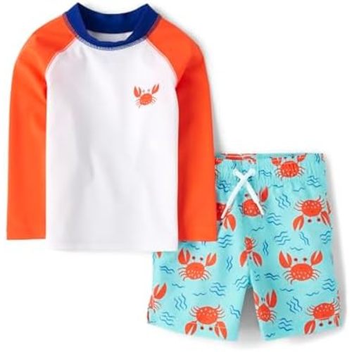 The Children's Place Baby-Boys and Toddler Long Sleeve Rashguard and Swim Trunks, 2 Piece Set