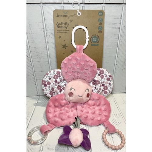 Dreamgro Activity Buddy Pink Flower Plush Soothing Sensory Toy Rattle