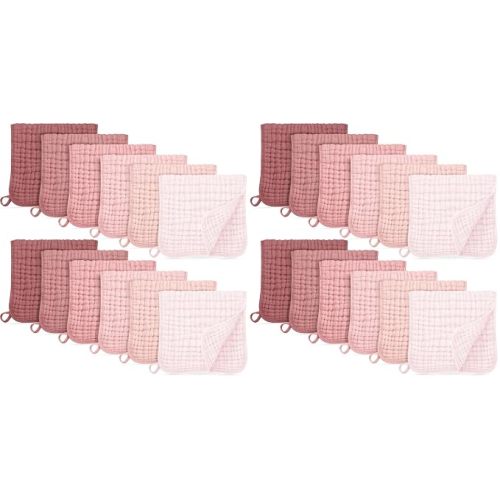 Unnivoll Muslin Burp Cloths for Baby 100% Cotton Burping Cloths for Boys Girls Large 20''X10'' Extra Soft and Absorbent 24 Pack - Gradient Pink