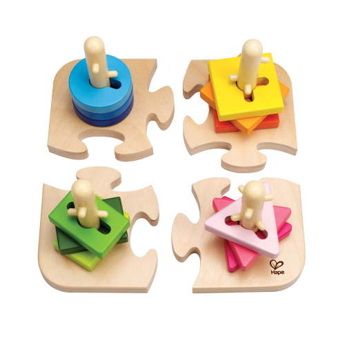 Hape Creative Peg Puzzle - 16 Pieces, Wooden Toddler Stacking Shape Puzzle Toy