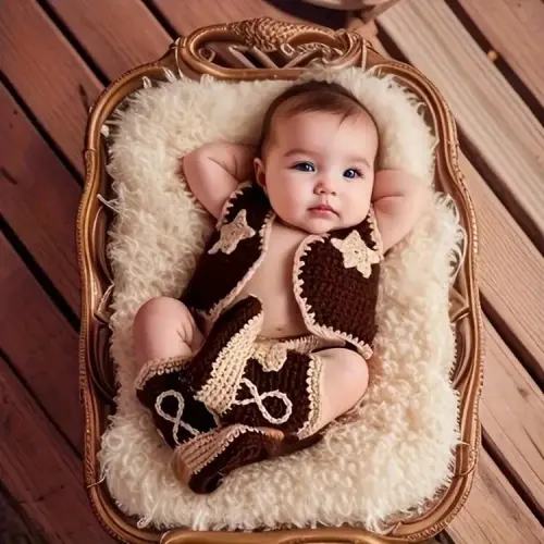Newborn Baby Photography Prop Crochet Knitted Cowboy Vest Shoes Baby Shower Easter Gift Sthings For Girls/Boys | SHEIN USA